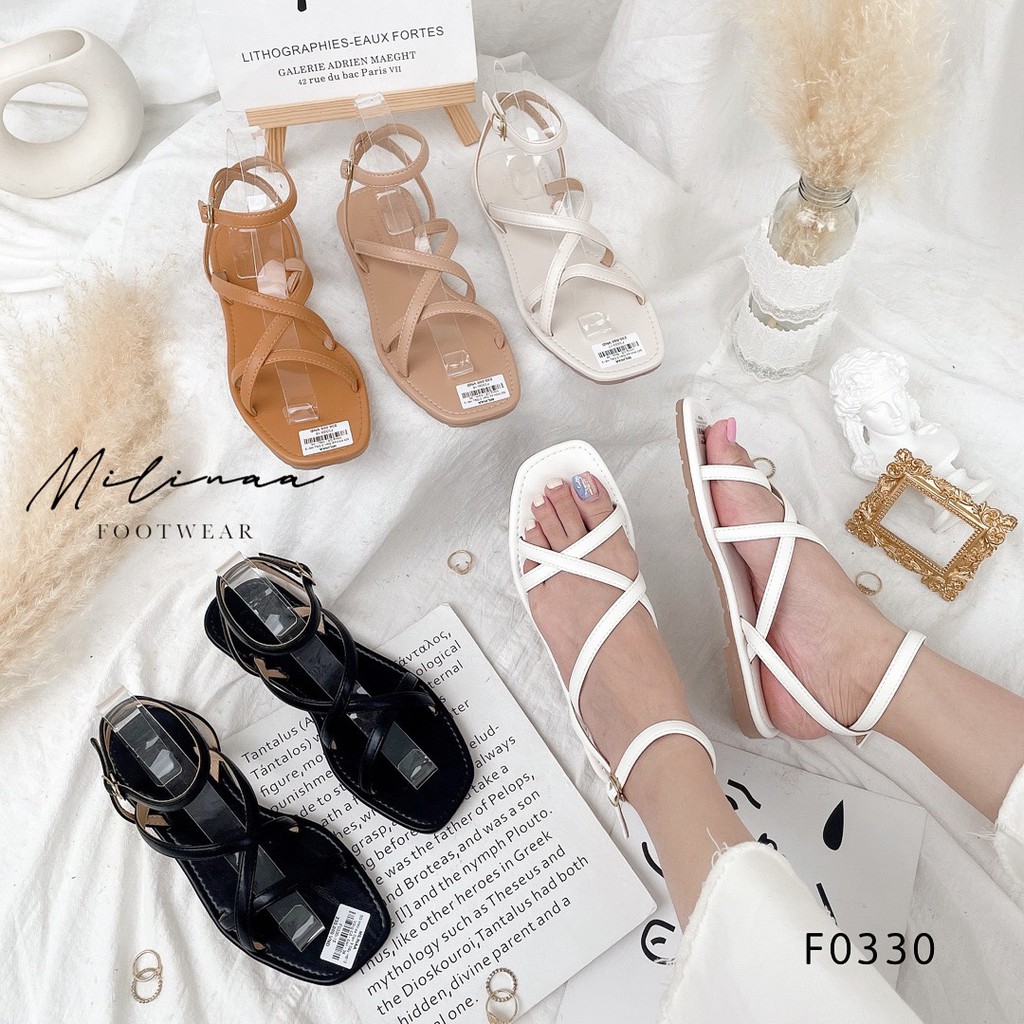 GIÀY SANDAL NỮ ĐẾ BỆT DÂY MÃNH ĐAN CHÉO VÒNG CỔ H613 F0330