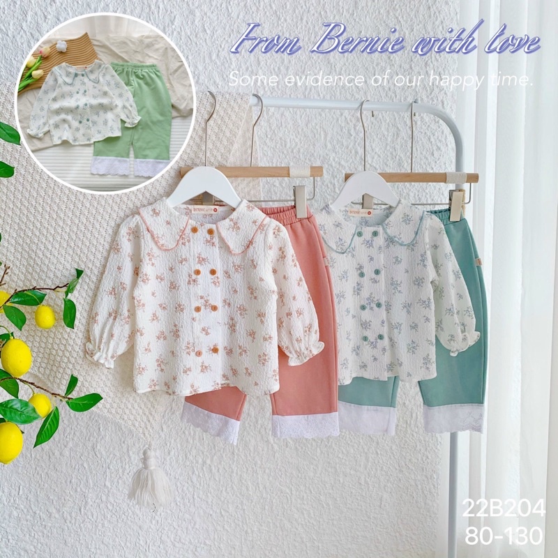 Bộ bé gái Bernie cổ sen cotton xốp cho bé từ 9-22kg-22B204
