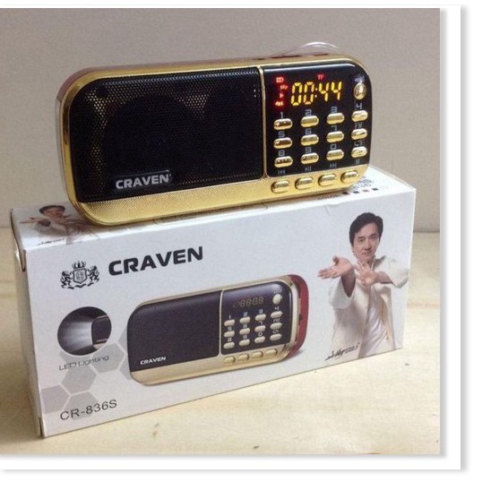 Loa Craven CR-836S , 836S Nghe Nhạc Thẻ Nhớ, USB, FM Chính Hãng Có Đèn PIN, Cắm Tai Nghe