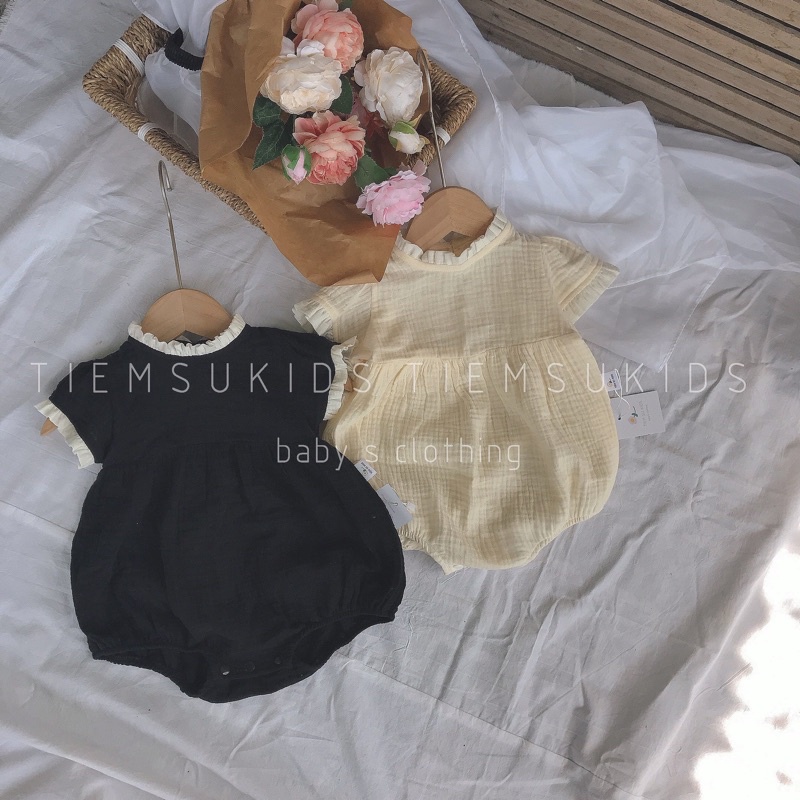 HÀNG THIẾT KẾ - Body,  romper chip xinh xắn phối bèo cho bé gái vải xô muslin