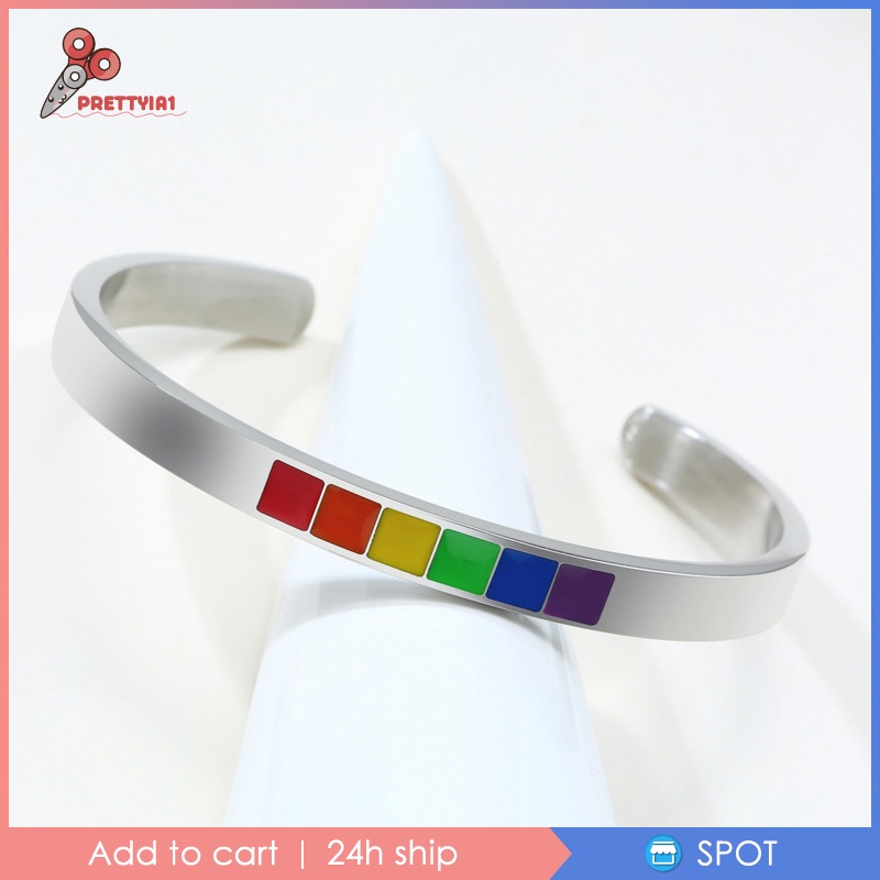 【Hàng sẵn sàng】 prettyia11 Vòng Tay Kim Loại Màu Cầu Vồng Lgbt