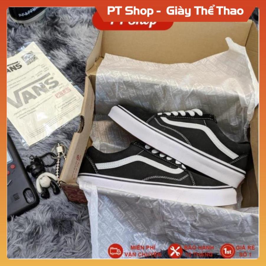 Giày Vans Xịn đen trắng Full phụ kiện, Giầy Van Sneaker old cao cấp