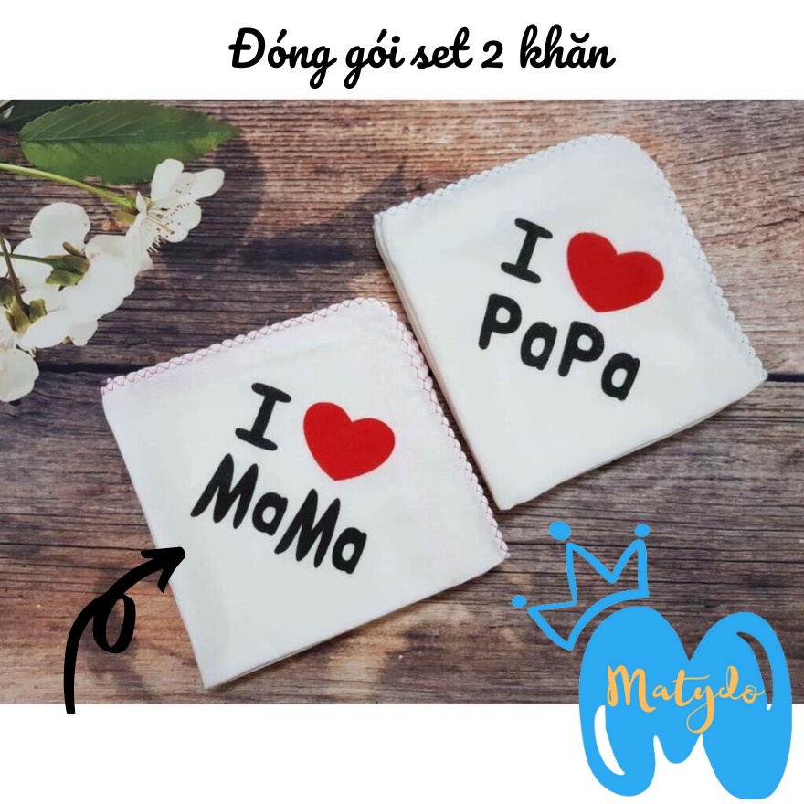 Khăn xô sữa cho bé set 2 chiếc cao cấp mềm mại thấm sữa rửa mặt lau mũi hình in mama papa