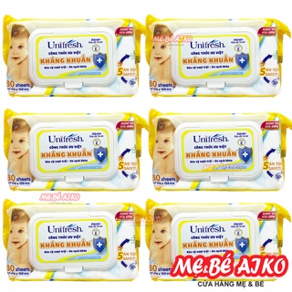 Combo 6 Gói Khăn ướt Unifresh Vitamin E có mùi hương nhẹ bịch 80 tờ, mềm mại và an toàn cho bé