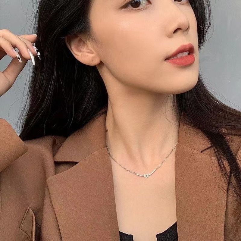 Vòng cổ Bạc 925 Mặt Hình Mặt Cười Thắt Nút Đính Đá Zircon Phong Cách Hàn Quốc Thanh Lịch Dành Cho Nữ