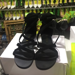 Sandal cao cổ dây nhung đan chéo bản to