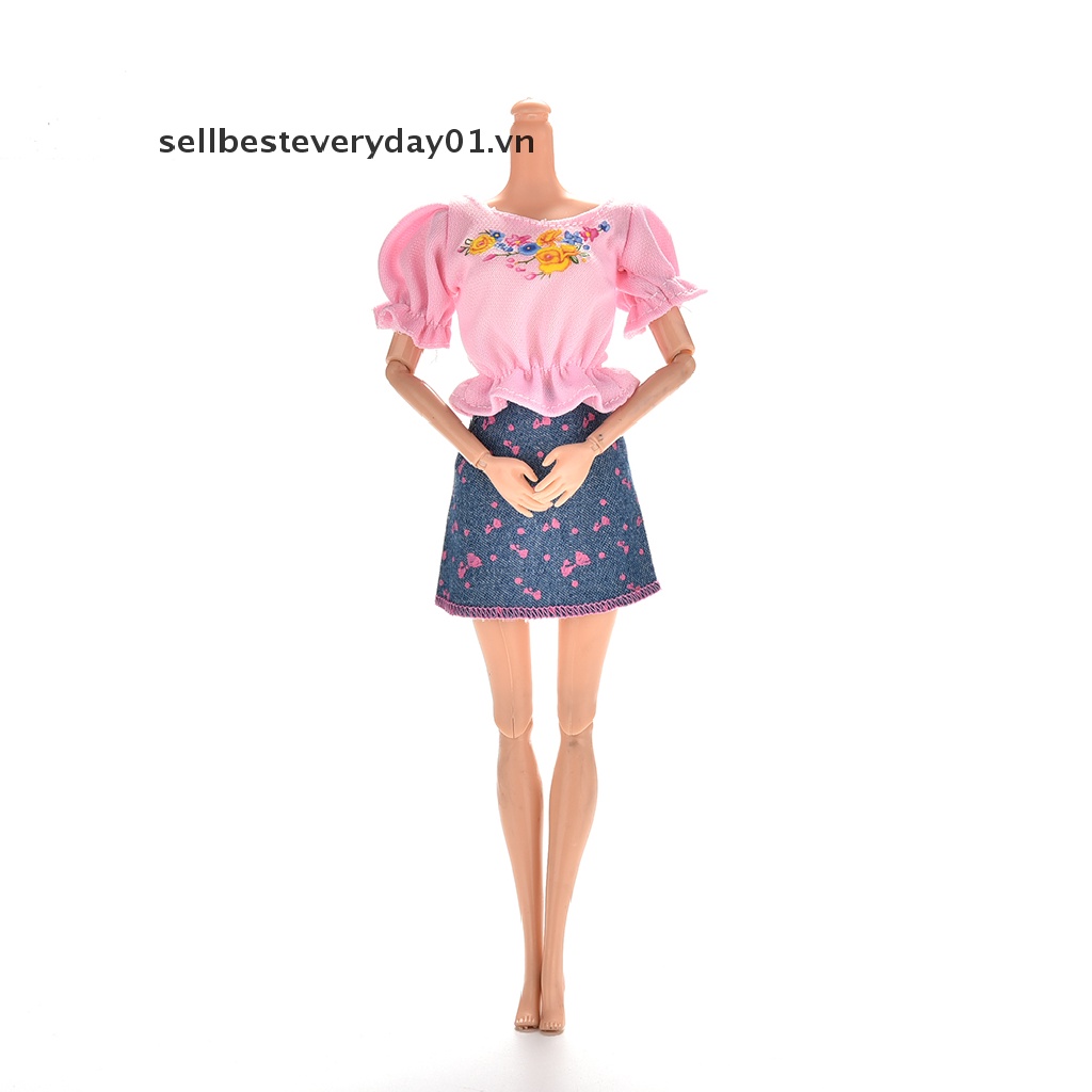 Trang phục áo thun và chân váy jean cho búp bê Barbies