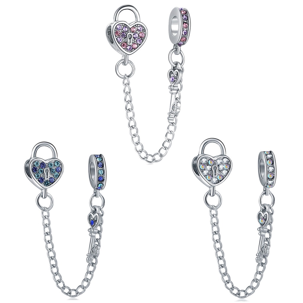 Hạt charm xích tim đính đá