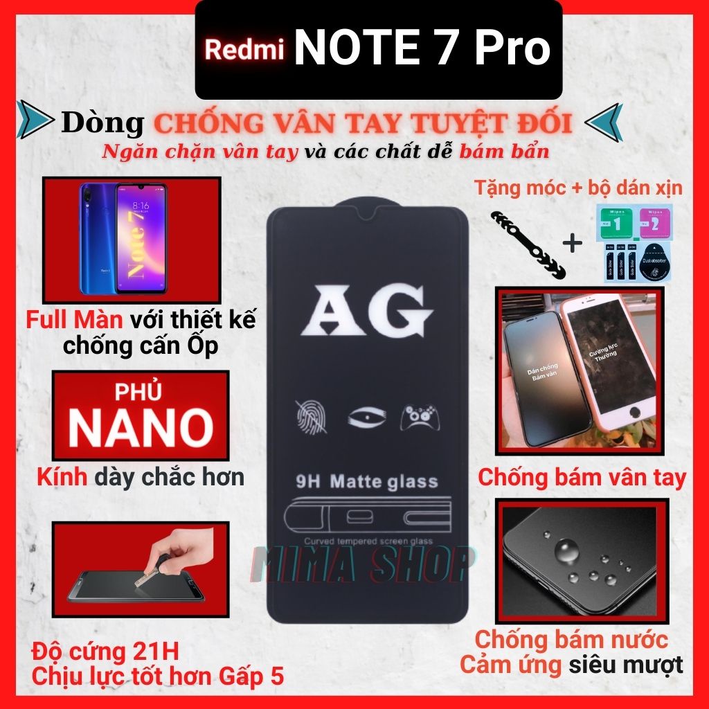 Kính cường lực Chống vân tay Xiaomi Redmi Note 7 Pro Full màn - Chống bám vân tay và mồ hôi hiệu quả-Cảm ứng mượt mà