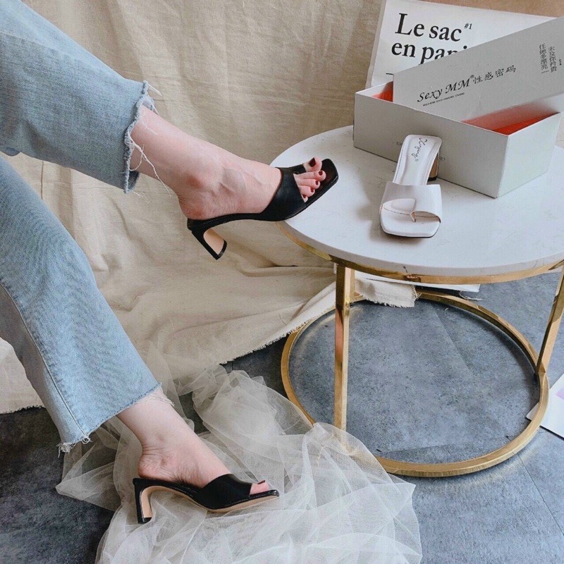 Guốc xỏ ngón quai cắt da mềm gót dẹp 5p hàng đẹp
