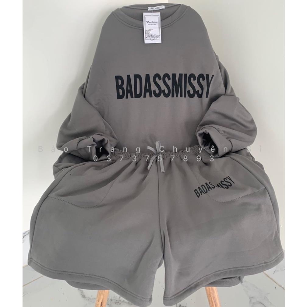 Bộ Nỉ Thu Đông Unisex Nam Nữ - Bộ Short Áo Tay Dài Bồng Ulzzang