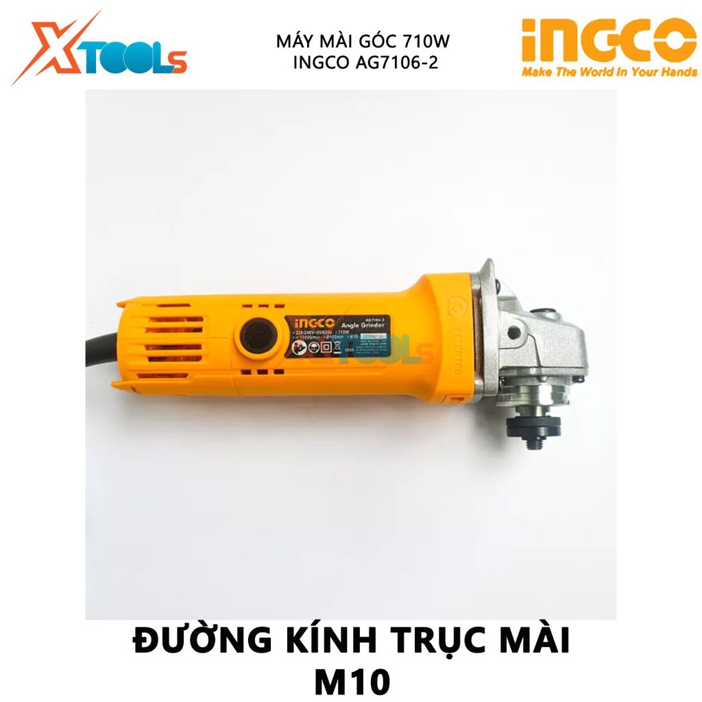 Máy mài góc INGCO AG7106-2 | máy mài cầm tay 220-240V~50-60Hz, Công suất 710W, Tốc độ không tải 0-2500rpm cắt, mài đá, đ