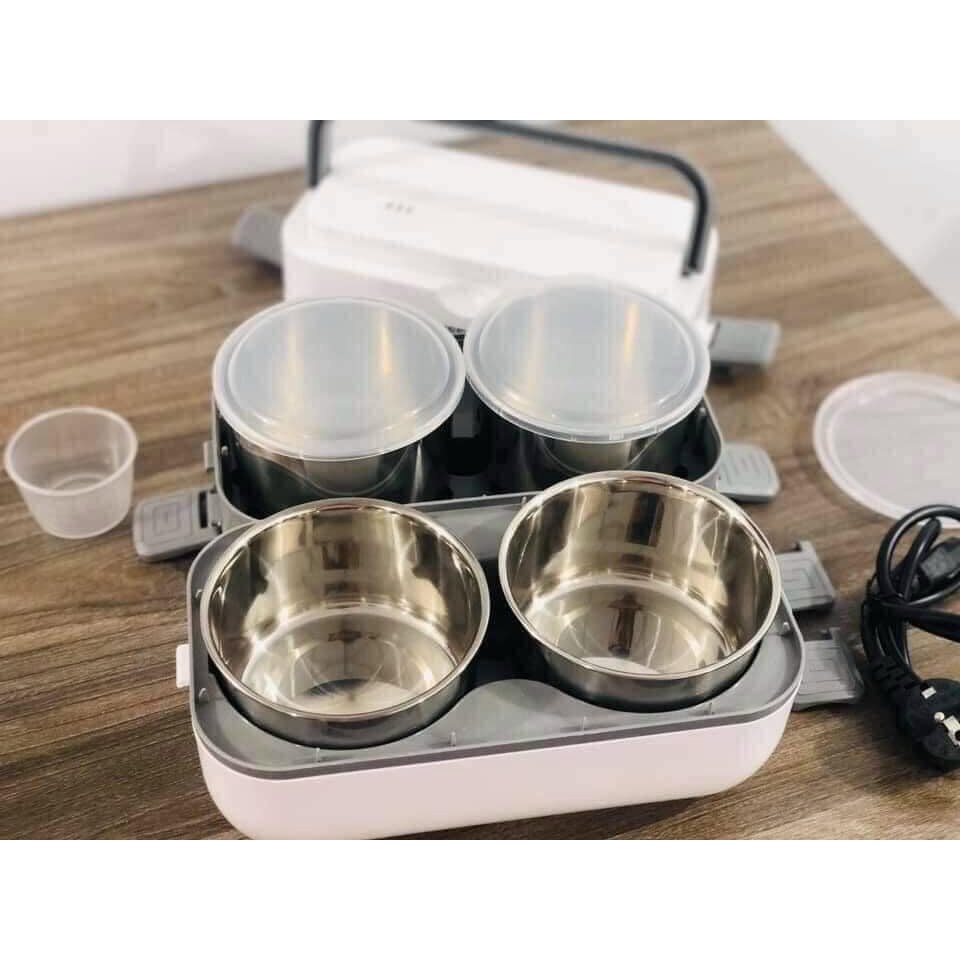 Hộp cơm văn phòng cắm điện 3 tầng đa năng hâm nóng và tự nấu chín thức ăn với 4 hộp Inox
