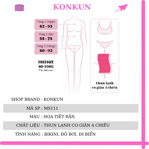 Sét bikini 3 món họa tiết rắn đồ bơi 2 mảnh kèm áo khoác KONKUN MS111