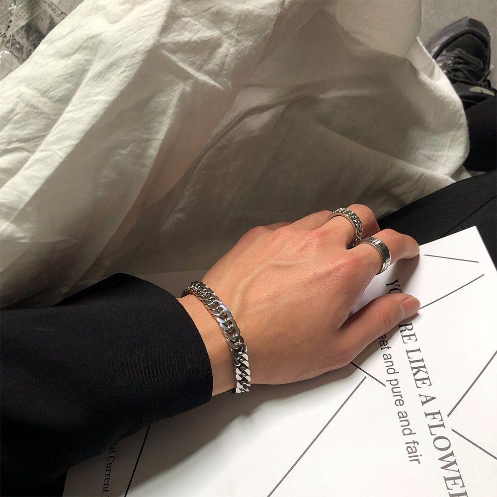 Vòng Tay Dây Xích Mặt Vuông Khắc Hình Mặt Cười Phong Cách Hip Hop Có Thể Điều Chỉnh Dành Cho Nam