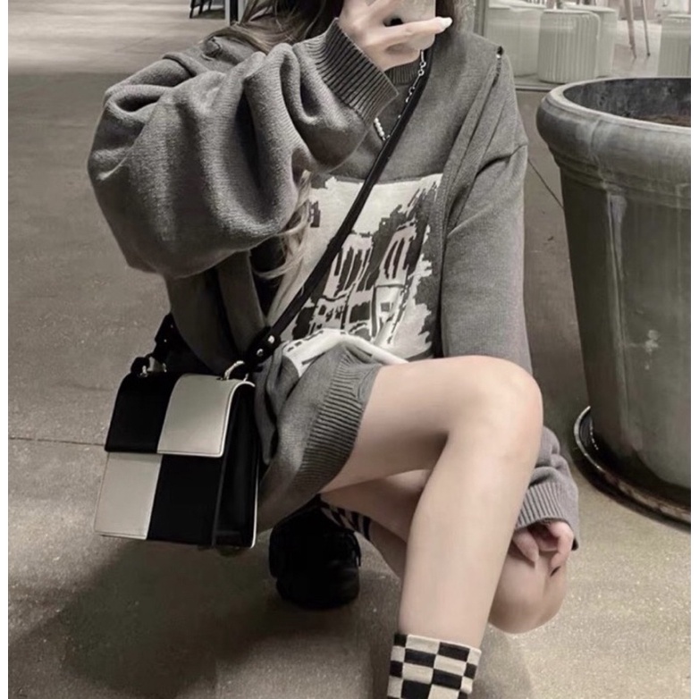 Áo nỉ sweater unisex dài tay nam nữ in họa tiết,  màu xám đen SW3 | BigBuy360 - bigbuy360.vn