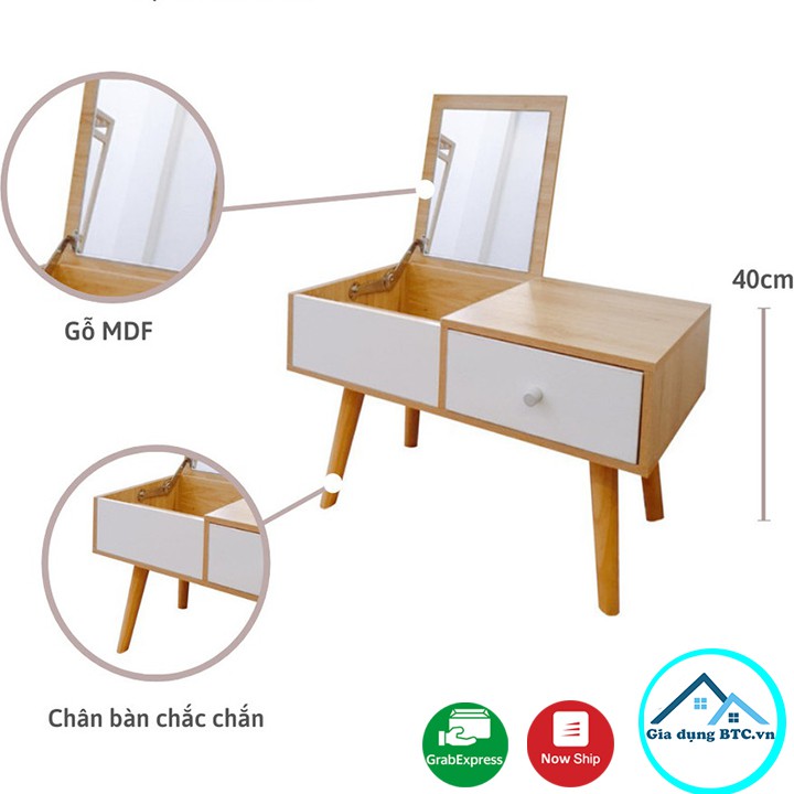 Bàn trang điểm mini kèm gương gấp gọn để đầu giường, thiết kế trang nhã, phong cách hiện đại l Bàn trang điểm ngồi bệt