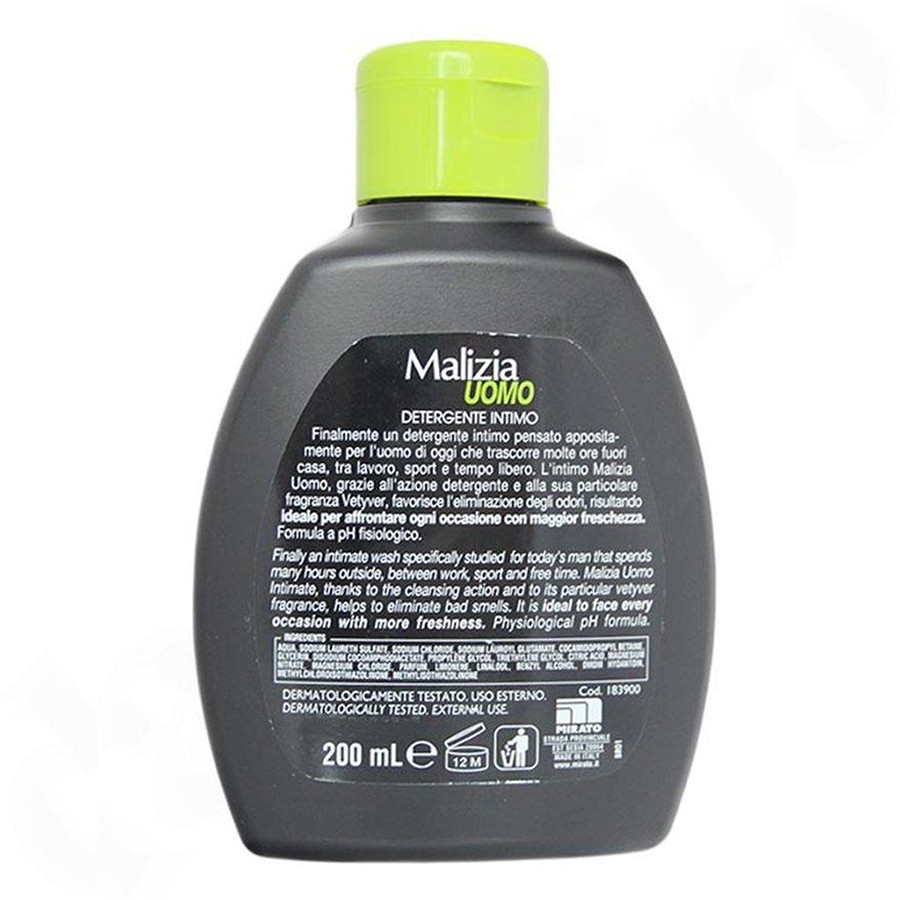 Dung dịch vệ sinh cậu nhỏ Malizia UOMO Vetyver Italy dành cho nam hương cỏ thơm ngăn mùi khó chịu 200ml Mr.BB