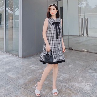 Đầm váy freesize caro nơ đen