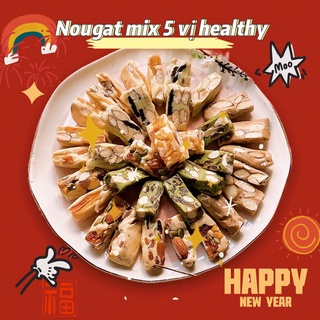 Kẹo Nougat quà tặng, biếu Tết mix 5 vị cao cấp, ít ngọt - kẹo hạt dinh dưỡng, kẹo hạnh phúc