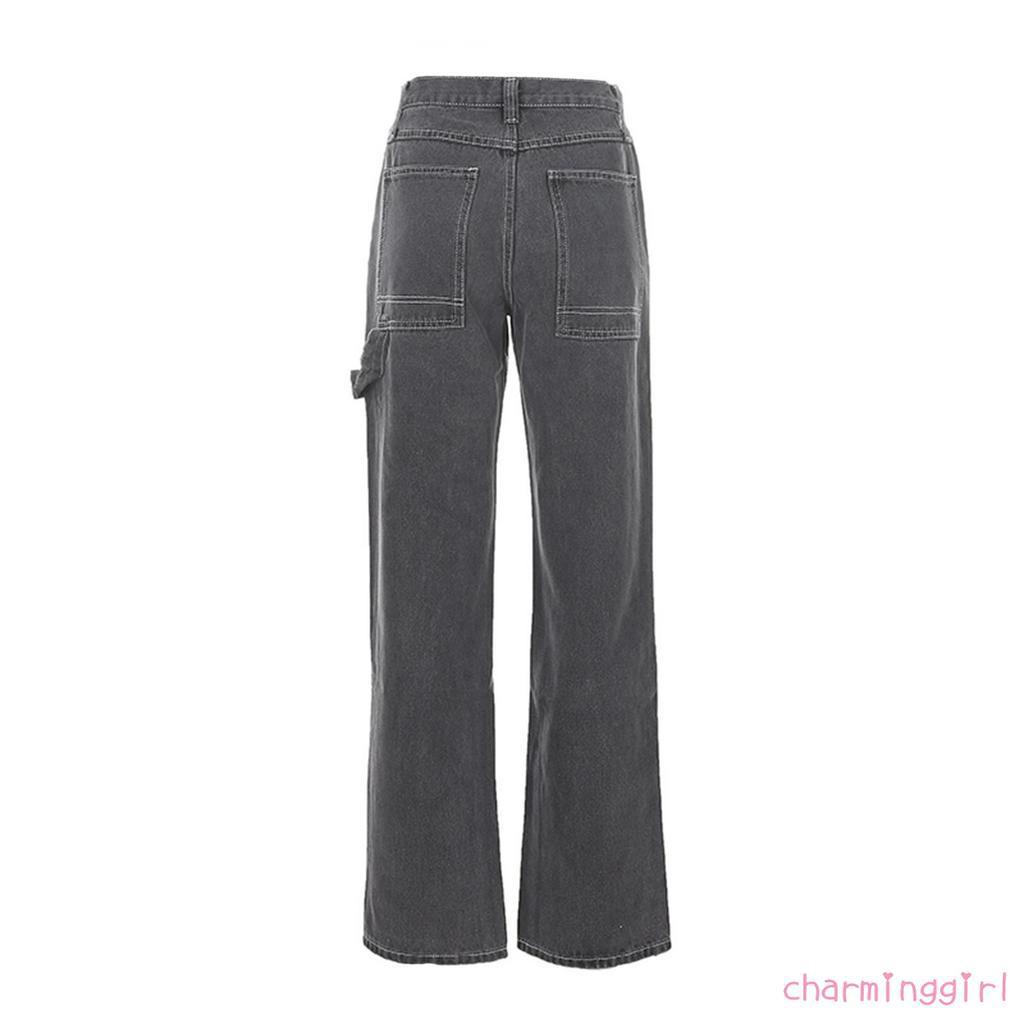 Quần Jeans Dài Lưng Cao Phối Màu Thời Trang Cho Nữ