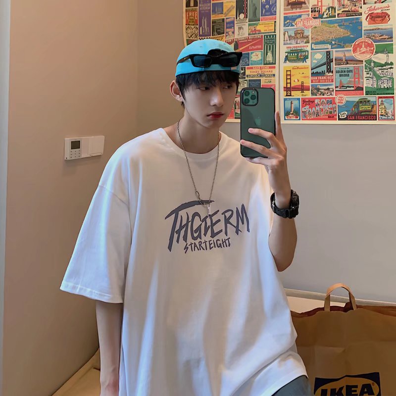 Áo Thun Nam Dáng Rộng In Chữ Phong Cách Hàn Quốc Thời Trang Mùa Hè Thoải Mái Cỡ M-8XL