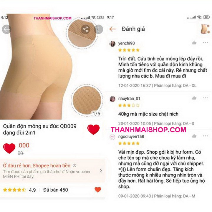 Quần độn mông su đúc QD009 dạng đùi 2in1