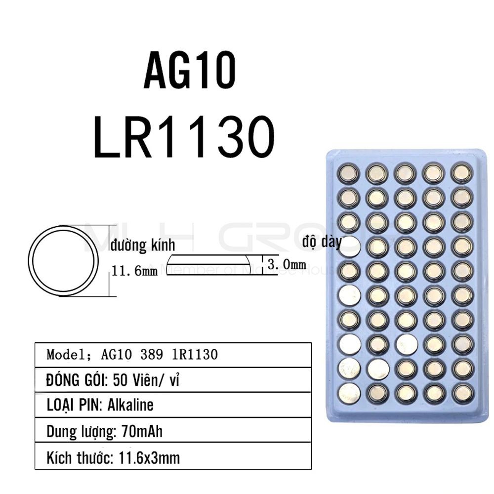 Pin Cúc Áo AG10 1.55V 70mAh Cell Button AG10 LR1130 LR54 389 SR113 189 Cho Đèn Van Xe Đạp, Đồ Chơi, Calculator MLH