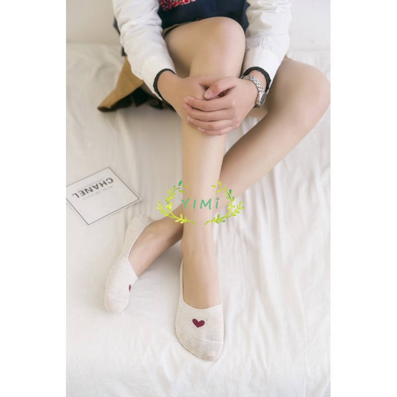 Tất chống trượt cotton hình trái tim cho nữ