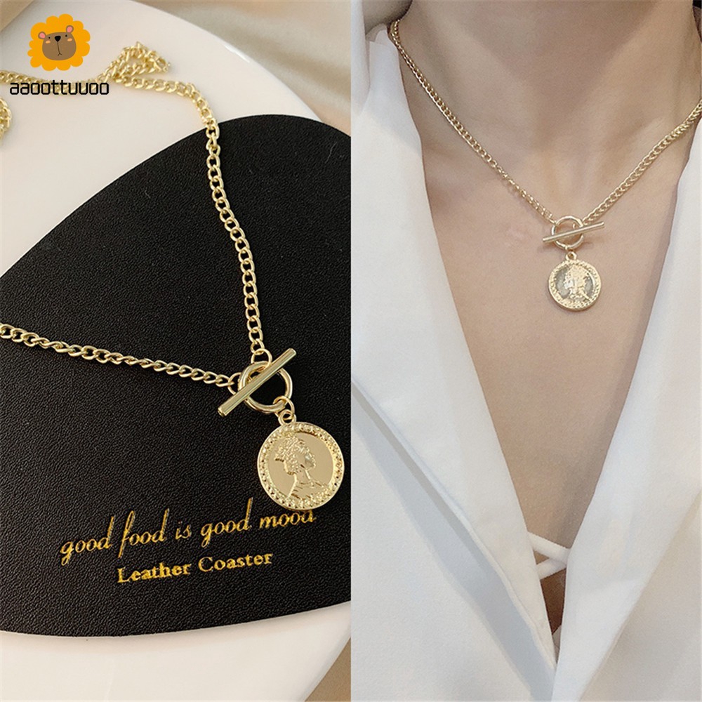 Dây chuyền thiết kế mặt đồng xu phong cách thời trang Hàn Quốc
