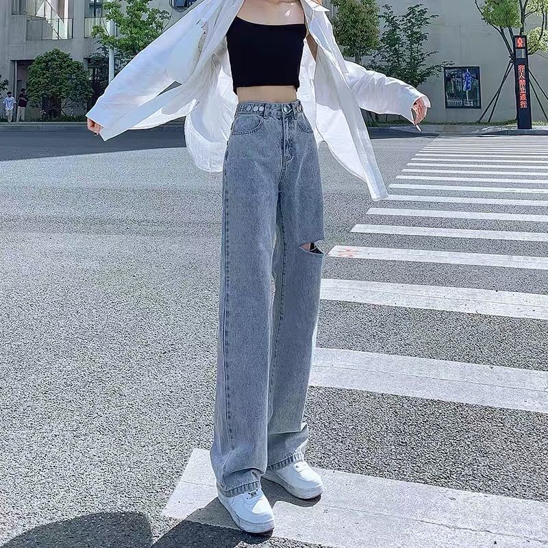 Quần Jean Ống Rộng Mỏng Ống Thẳng Lưng Cao Mẫu Mới 2022 Thời Trang Mùa Hè