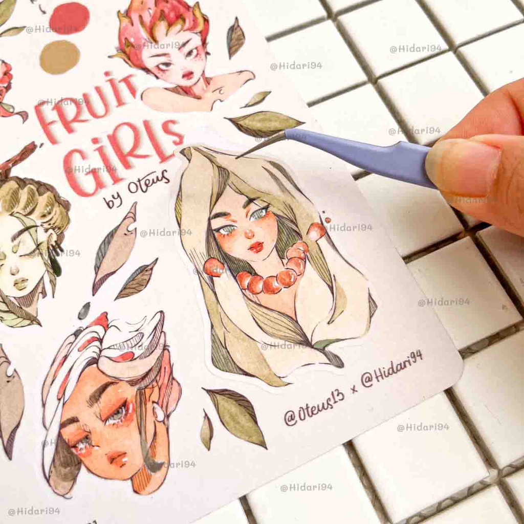 Sticker Cô Gái Trái Cây by Oteus trang trí sổ vintage | Hidari