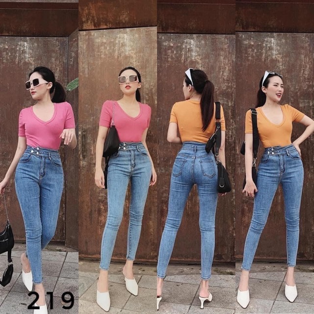 QUẦN JEANS ÔM CO GIÃN CẠP CAO 3 KHUY