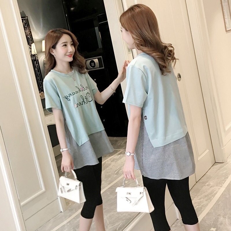 Áo bầu cotton cộc tay mùa hè phối vạt sơmi mặc nhà đi chơi công sở thiết kế cao cấp  ABvatsomi