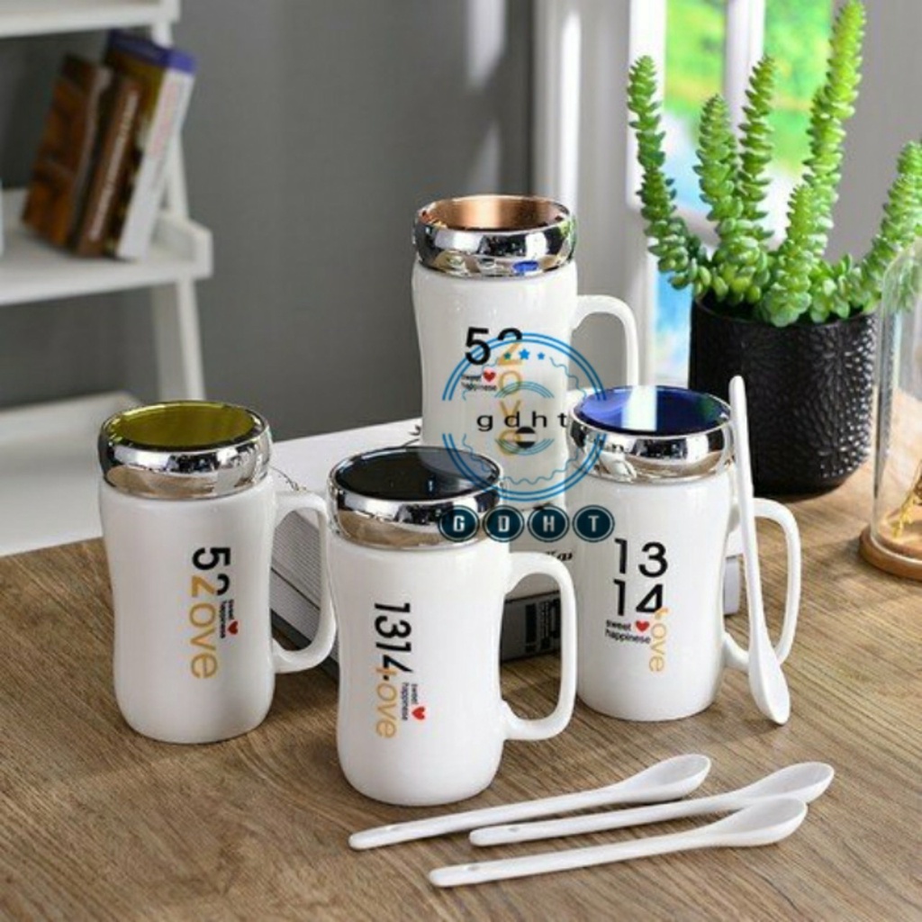 Cốc sứ nắp gương _ Ly sứ tráng gương