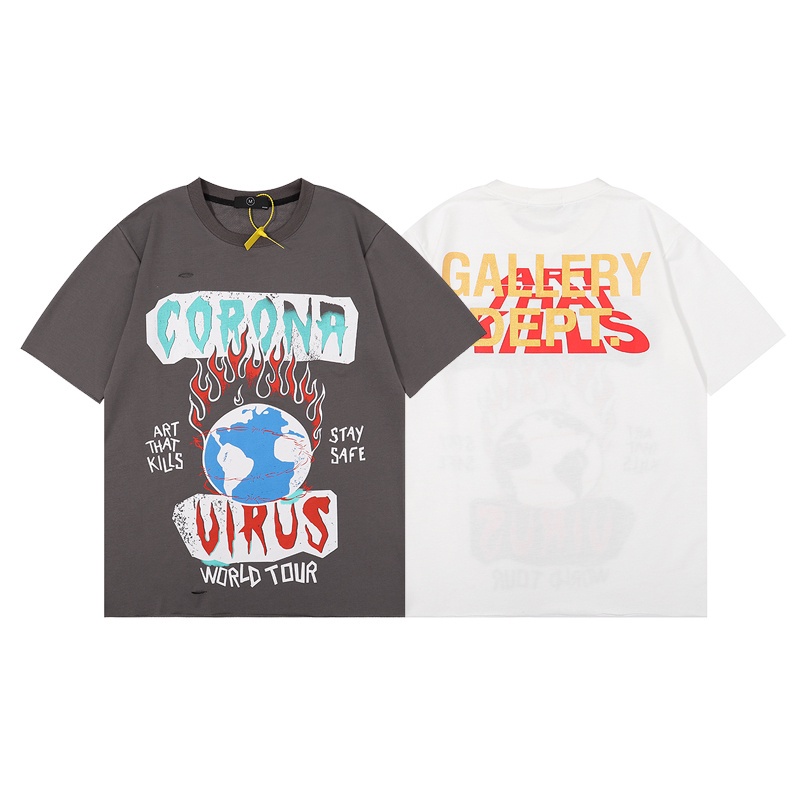 - Gallery Dept. Áo Thun Tay Ngắn In Chữ Cắt Xẻ Viền Mạ Đồng retro Dễ Phối Đồ Phong Cách Hip-hop Đường Phố Cho Cặp Đôi