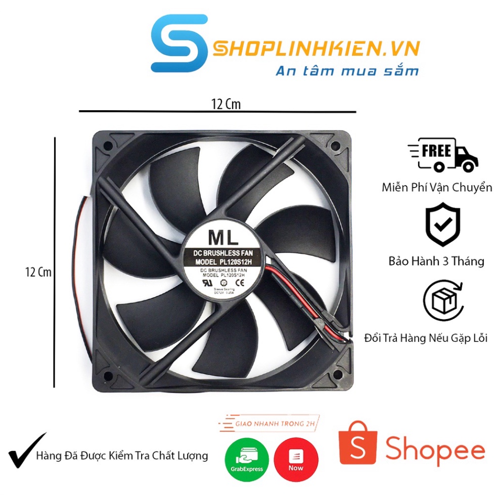 Quạt Tản Nhiệt 12V 12x12x2.5CM tốc độ 2800 Vòng Phút PL120S12H Blushless - KhoDienTu