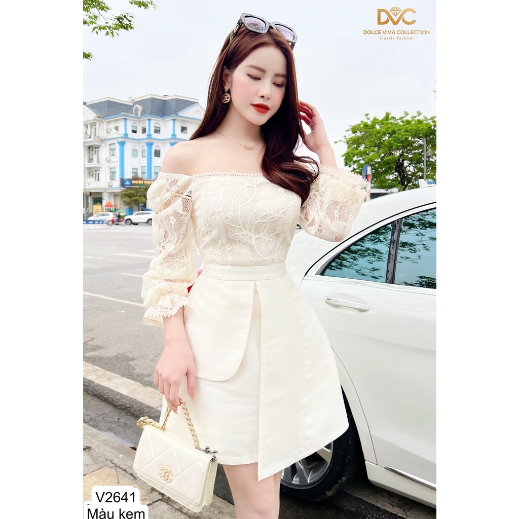 Váy ren mix tafta ren dài tay V2641 - DOLCE VIVA COLLECTION