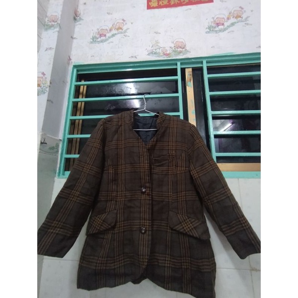 Áo blazer dạ sọc caro nâu 2hand