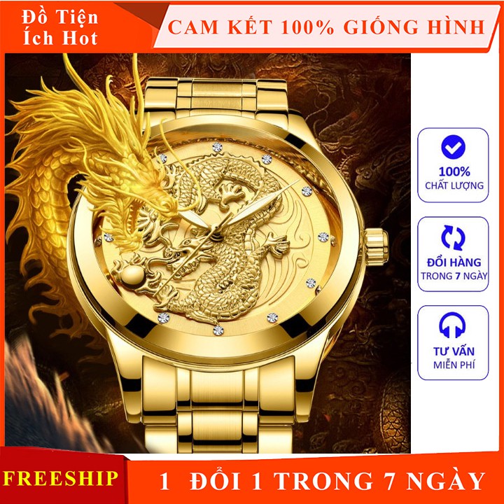 ĐỒNG HỒ NAM RỒNG FNGEEN 3D DÂY THÉP KHÔNG GỈ