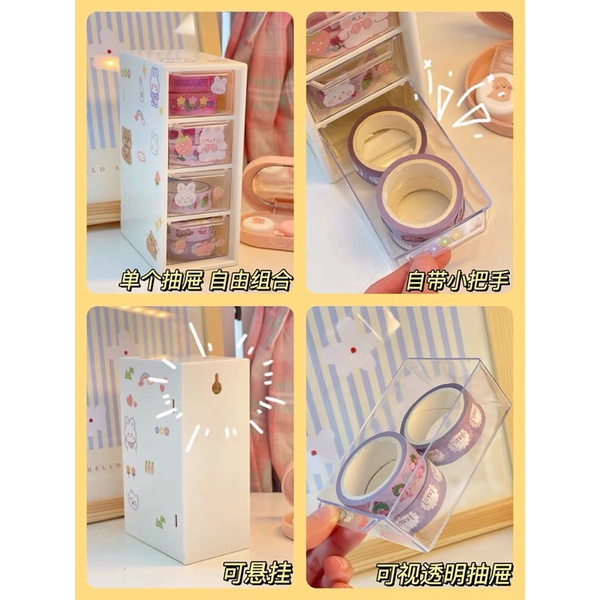 Tủ Mini Có Ngăn Kéo 4 Tầng Để Bàn Kèm Sticker.