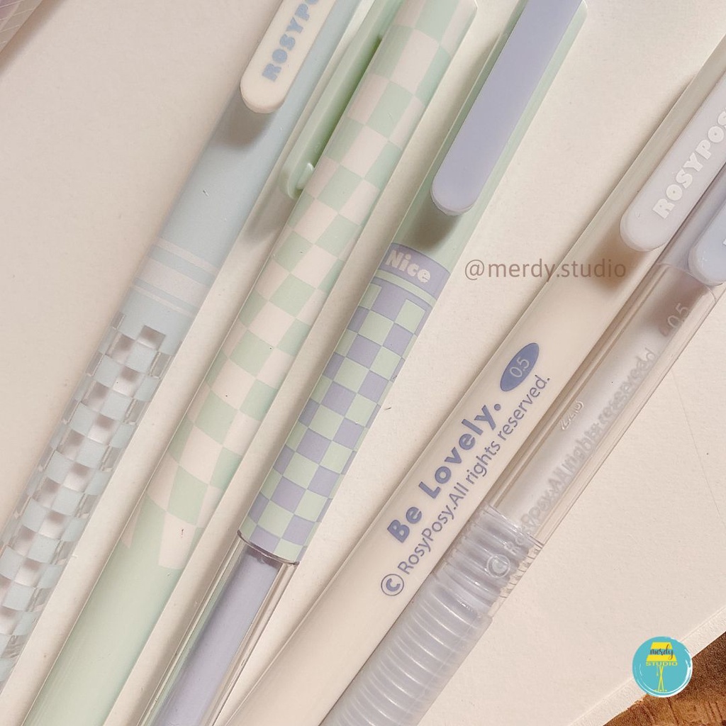 Set 5 cây bút bấm Rosy Posy màu pastel mực đen