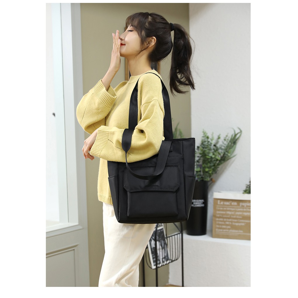 Túi tote đeo chéo Túi Xách Lớn Bằng Vải nylon Màu Đen Nhiều Ngăn 9527 Phong Cách Hàn Quốc Cho Nữ-63