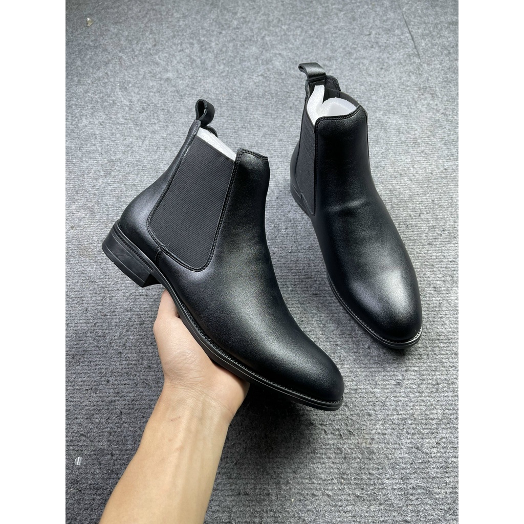 Giày Nam Chelsea Boot Cao Cổ Cao Câp - Da Bò Thật Trơn Xịn Không Nhăn Màu Đen