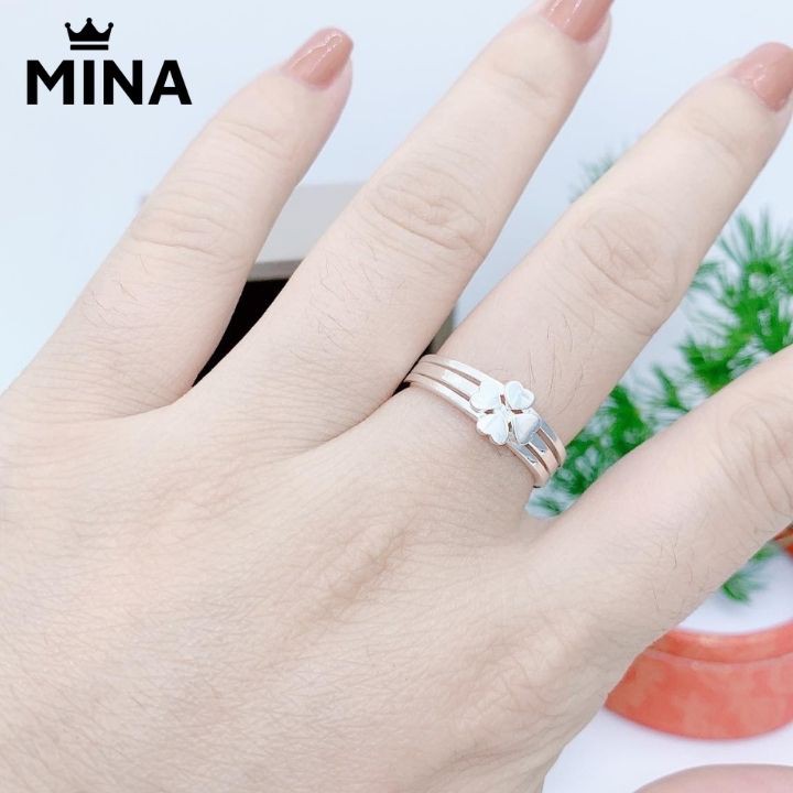 Nhẫn bạc ghép 3 hình cỏ 4 lá - MINAJW | Mua 1 được 3 nhẫn bạc