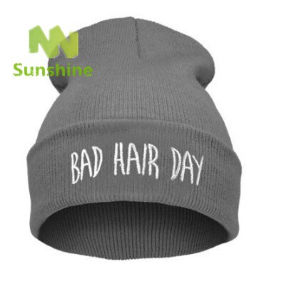 Mũ len trùm đầu thêu chữ Bad Hair Day thời trang cho nữ