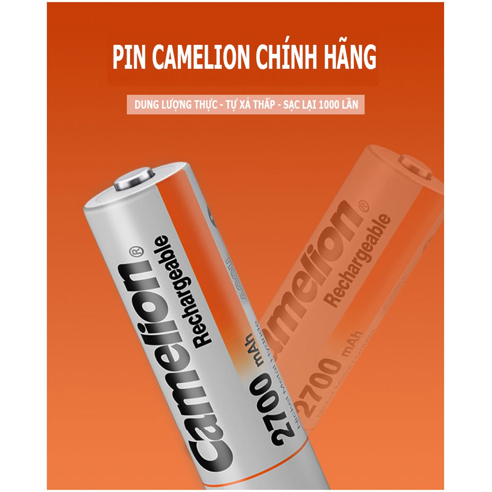 Vỉ 4 viên pin sạc AA Camelion 2700mAh Rechargeable (màu cam) - Hàng chuẩn