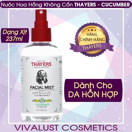 [Chính Hãng] Nước Hoa Hồng Không Cồn Dạng Xịt THAYERS CUCUMBER 237ml - Hương Dưa Leo - Dành Cho Da Hỗn Hợp