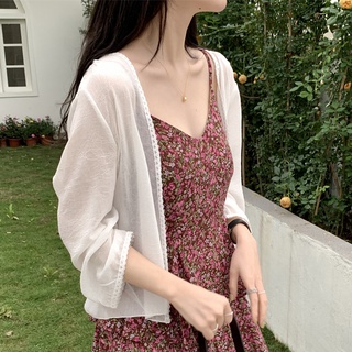 Áo khoác voan mỏng dáng rộng phối ren thời trang đi biển dành cho nữ