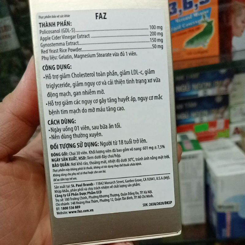 ✅ [Chính Hãng] Faz Thực phẩm hỗ trợ giảm cholesterol giảm nguy cơ và cải thiện tình trạng xơvữa động mạch, gan nhiễm mỡ